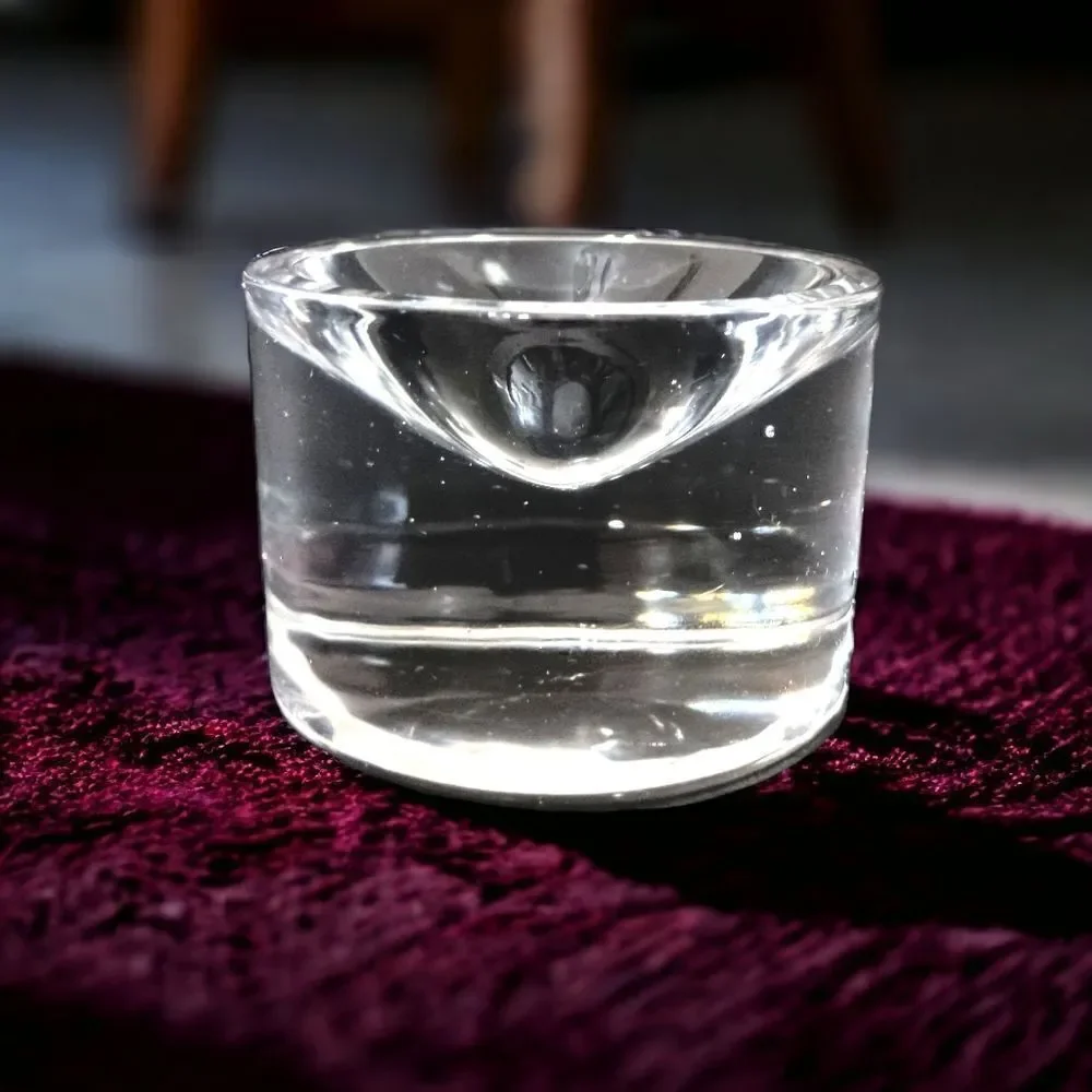 Heavy Clear Glass Crystal Paperweight Concave Hand Blown Handmade Round Vintage.